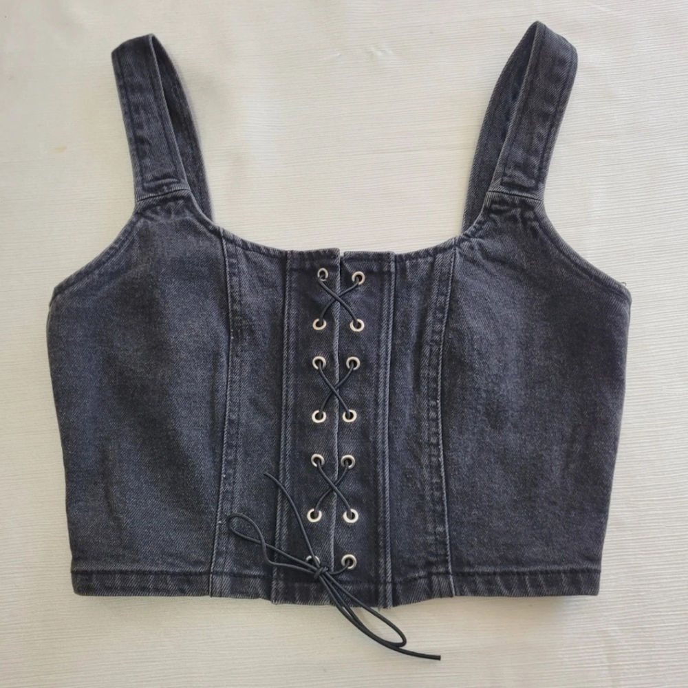 Wild Fable Women’s Black XS Denim Lace-Up Corset Tank Top